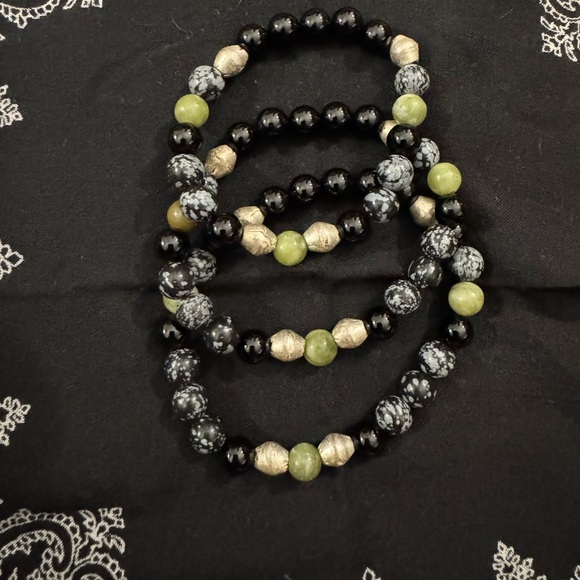 JUNGLE HIPPIE BRACELET - olive jade, snowflake obsidian, black onyx UNISEX - Picture 6 of 9